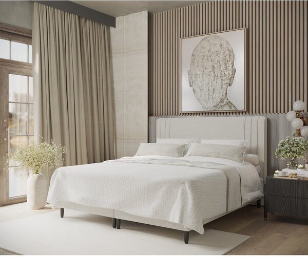 Bež tapecirani bračni krevet s prostorom za pohranu 200x200 cm Musca – Maison de Rêve