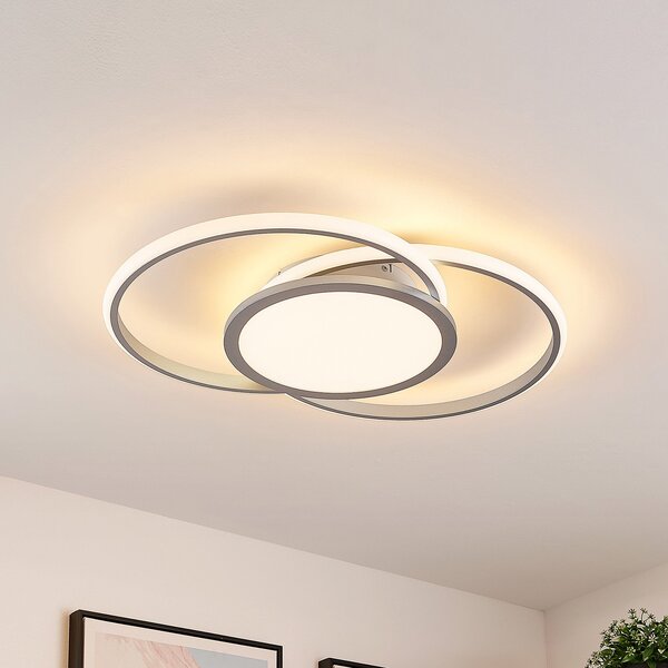 Lucande LED stropna svjetiljka Senne, 63 cm, srebrna, aluminij, prigušiva, Sivo, Kuhinja, Metal