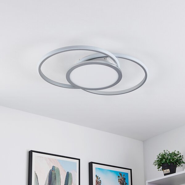 Lucande LED stropna svjetiljka Senne, 63 cm, srebrna, aluminij, prigušiva, Sivo, Kuhinja, Metal