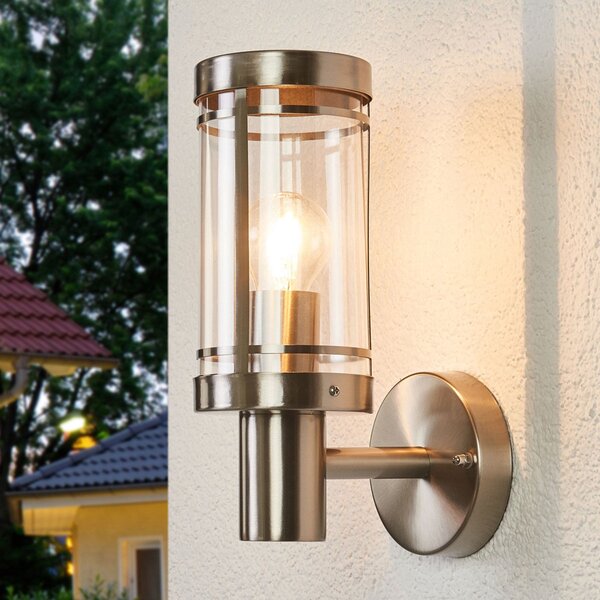Lindby vanjska zidna svjetiljka Djori, boja aluminija, nehrđajući čelik, E27, prigušiva, Metalik, Nehrđajući čelik