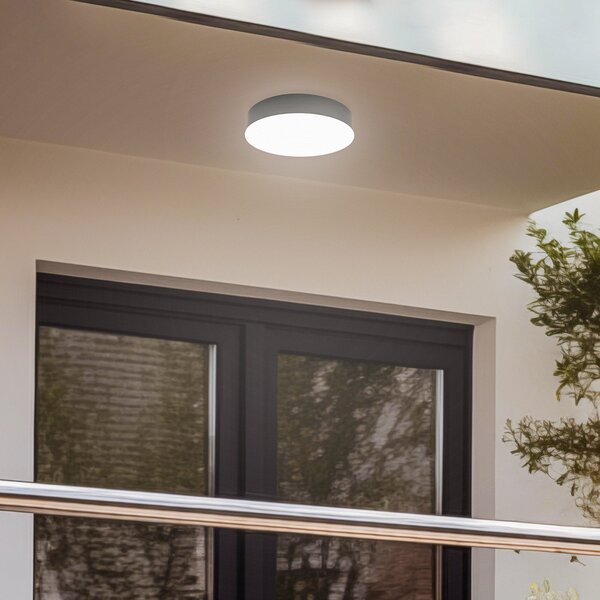 Lindby LED vanjska stropna svjetiljka Lahja, antracit, senzor, IP65, Crno, Plastika