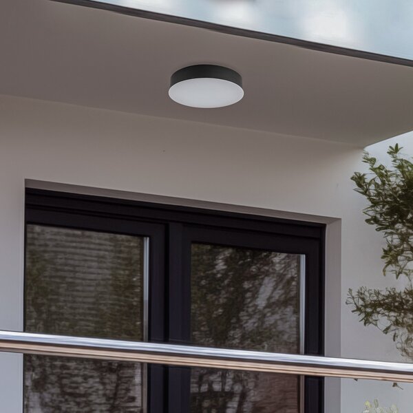 Lindby LED vanjska stropna svjetiljka Lahja, antracit, senzor, IP65, Crno, Plastika