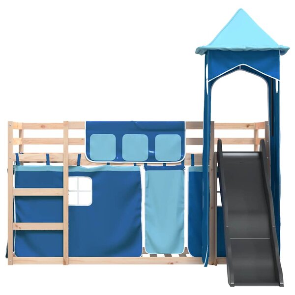 Krevet na kat s toboganom i zavjesama plavi 80 x 200 cm - Plava / 80 x 200 cm
