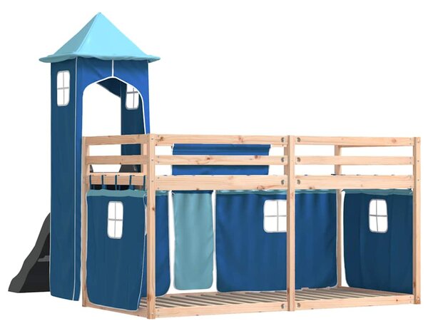 Krevet na kat s toboganom i zavjesama plavi 80 x 200 cm - Plava / 80 x 200 cm