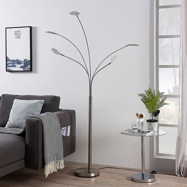 Lindby LED podna lampa Anea, 179 cm, 5 svjetla, boja nikla, Metalik, Dnevni boravak/blagovaonica, Metal