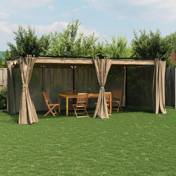 Sjenica sa zavjesama 6 x 3 m smeđesiva čelična - Tupe / 6 x 3 m