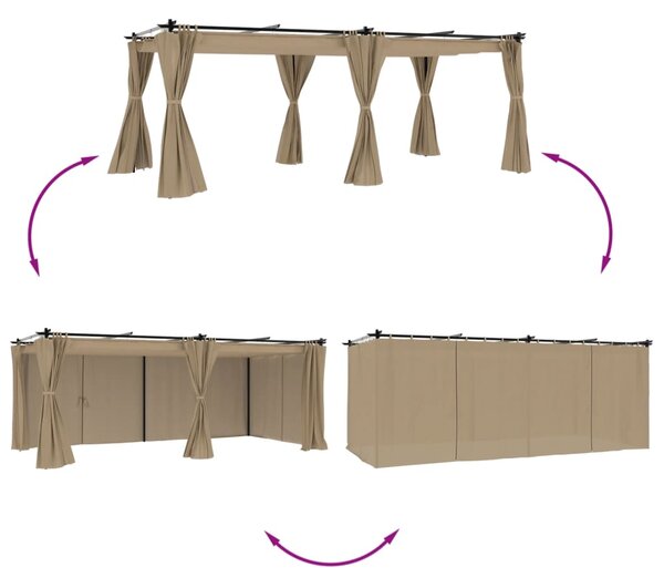 Sjenica sa zavjesama 6 x 3 m smeđesiva čelična - Tupe / 6 x 3 m