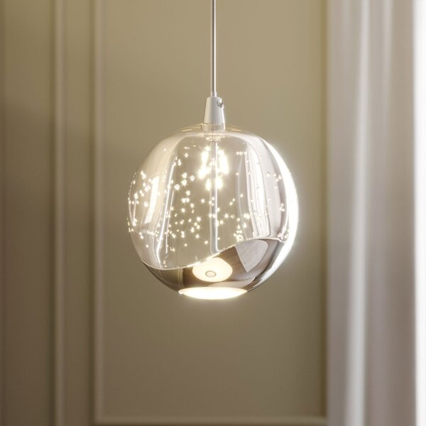 Lucande LED visilica Hayley, Ø 9 cm, krom boje, staklo, Providna, Dnevni boravak/blagovaonica, Staklo