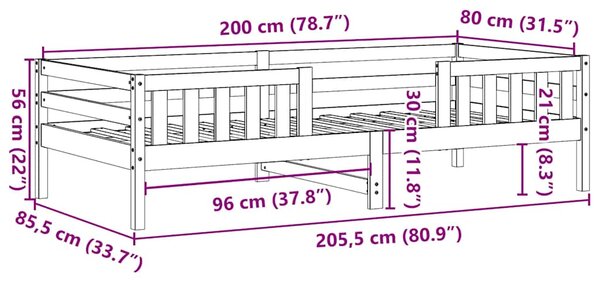 Okvir kreveta bez madraca bijeli 80x200 cm od borovine - Bijela / 80 x 200 cm