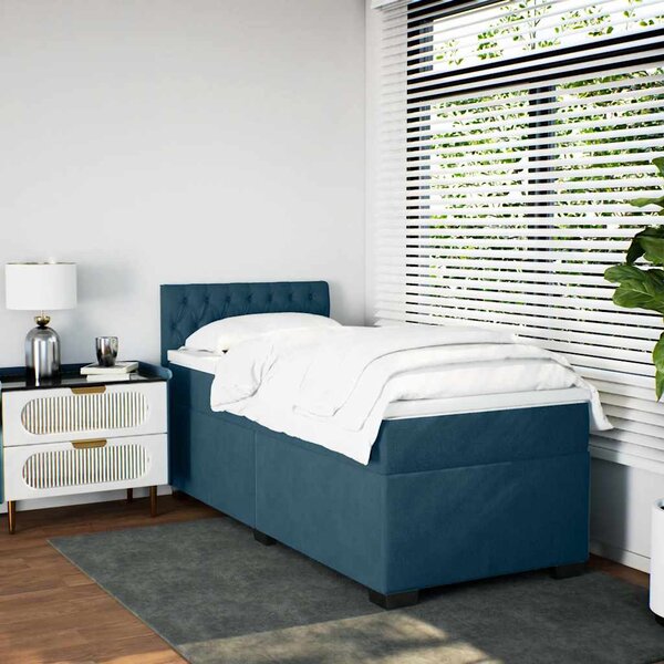 Box spring krevet s madracem tamnoplavi 100x200 cm baršunasti - Plava / 100 x 200 cm