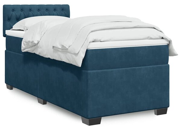 Box spring krevet s madracem tamnoplavi 100x200 cm baršunasti - Plava / 100 x 200 cm
