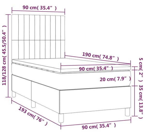 Box spring krevet s madracem crni 90x190 cm od tkanine - Siva / jedna veličina
