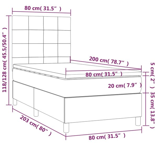 Box spring krevet s madracem svjetlosivi 80 x 200 cm baršunasti - Siva / 80 x 200 cm