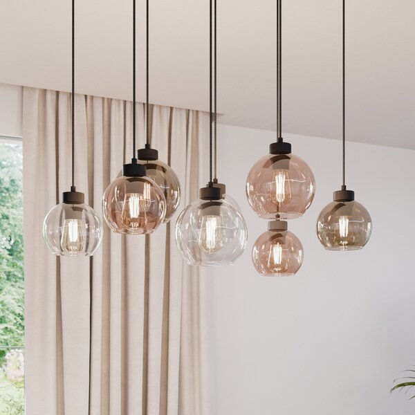 TK Lighting Viseća svjetiljka Cubus, 68 cm, 8 žarulja, prozirna/medena/smeđa, staklo, prigušiva, Višebojno, Dnevni boravak/blagovaonica, Staklo