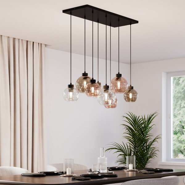 TK Lighting Viseća svjetiljka Cubus, 68 cm, 8 žarulja, prozirna/medena/smeđa, staklo, prigušiva, Višebojno, Dnevni boravak/blagovaonica, Staklo