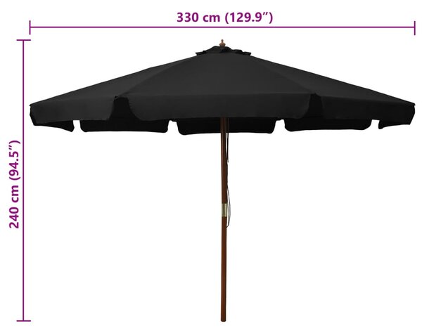 Vrtni suncobran s drvenom šipkom 330 cm crni - Crna / N/A