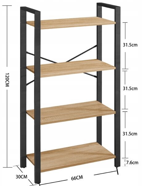 Polica za knjige TAYLOR SONOMA s 4 police, 120x66cm