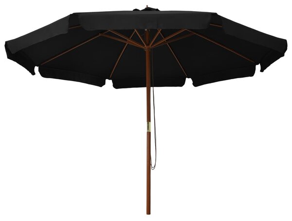 Vrtni suncobran s drvenom šipkom 330 cm crni - Crna / N/A