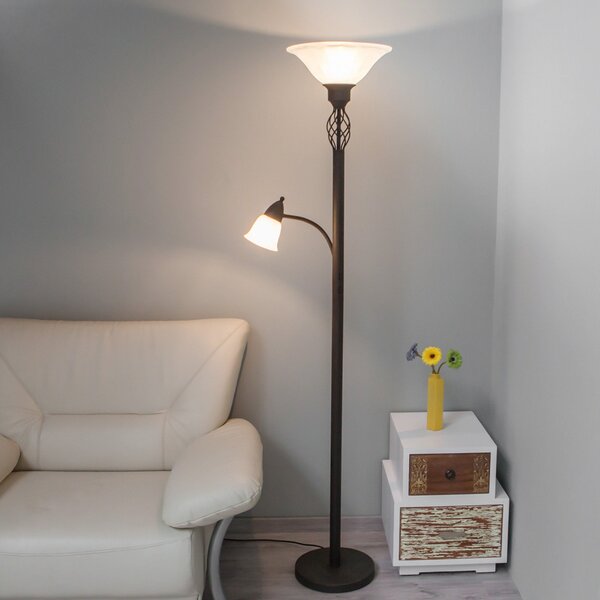 Lucande podna lampa Dunja, bijela/hrđa, metalna, za čitanje, Smeđa / hrđa, Dnevni boravak/blagovaonica, Metal