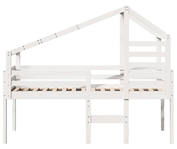 Visoki krevet s krovom bijeli 75 x 190 cm od masivne borovine - Bijela / 75 x 190 cm