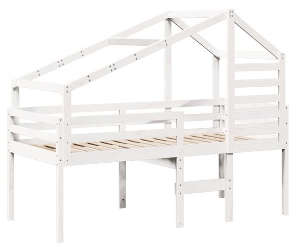 Visoki krevet s krovom bijeli 75 x 190 cm od masivne borovine - Bijela / 75 x 190 cm
