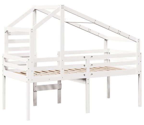 Visoki krevet s krovom bijeli 75 x 190 cm od masivne borovine - Bijela / 75 x 190 cm