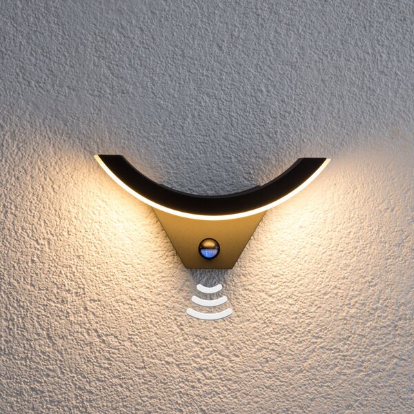 Lucande LED vanjska zidna svjetiljka Half, senzor, antracit, IP54, Crno, Aluminij