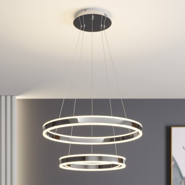 Lucande LED visilica Lyani, 60 cm, 2 žarulje, krom, prigušivanje, prigušiva, Metalik, Dnevni boravak/blagovaonica, Metal