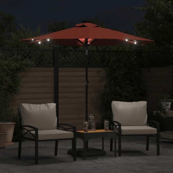 Vrtni suncobran s čeličnom šipkom LED terakota 225x225x212 cm - Narančasta / N/A