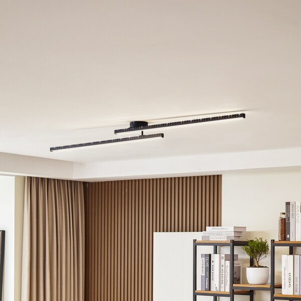 Lindby LED stropna svjetiljka Aurendor, 135 cm, crna, metal, Crno, Dnevni boravak/blagovaonica, Aluminij