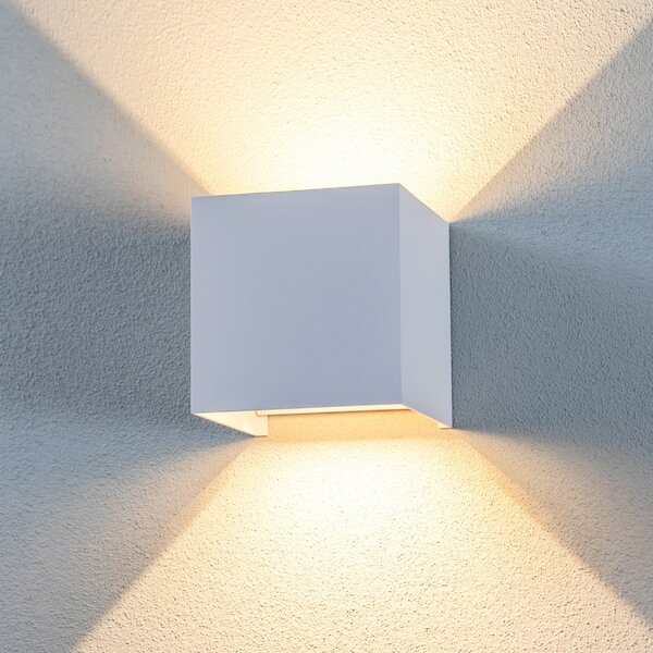 Lindby Nivar LED vanjska zidna svjetiljka, četvrtasta, bijela, 10 cm, IP54, Bijela, Metal