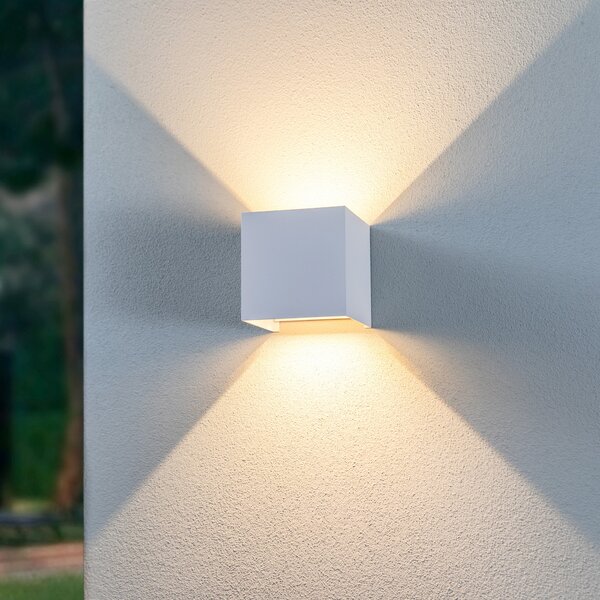 Lindby Nivar LED vanjska zidna svjetiljka, četvrtasta, bijela, 10 cm, IP54, Bijela, Metal