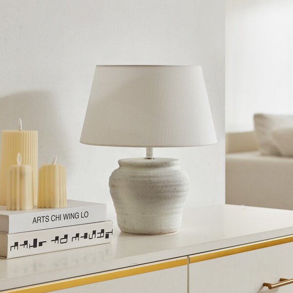Lindby stolna lampa Aelith, Ø 30 cm, bijela, keramika, E27, Bijela, Dnevni boravak/blagovaonica, Keramika