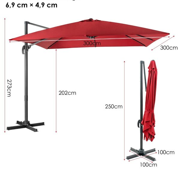 Sjenilo s 3 postavke nagiba za vrtove, terase, kafiće, 300 x 300 x 273 cm, bordo, bež, smeđa, siva