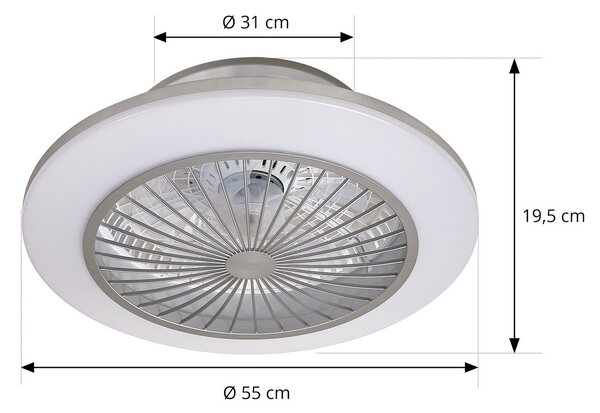 Lindby LED stropni ventilator Mamuti, srebrni, tihi, Ø 55 cm, prigušiva, Metalik, Dnevni boravak/blagovaonica, Aluminij