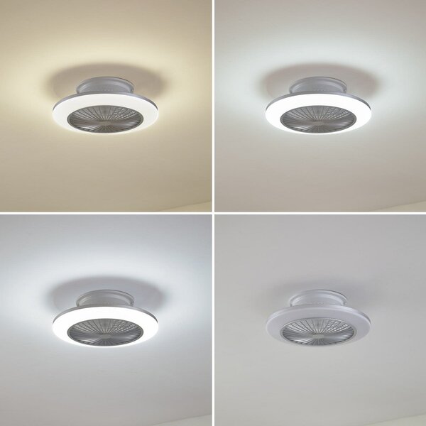 Lindby LED stropni ventilator Mamuti, srebrni, tihi, Ø 55 cm, prigušiva, Metalik, Dnevni boravak/blagovaonica, Aluminij