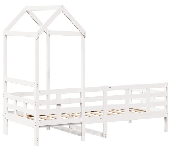 Dnevni krevet s krovom bez madraca bijeli 80x200cm masivno drvo - Bijela / 80 x 200 cm