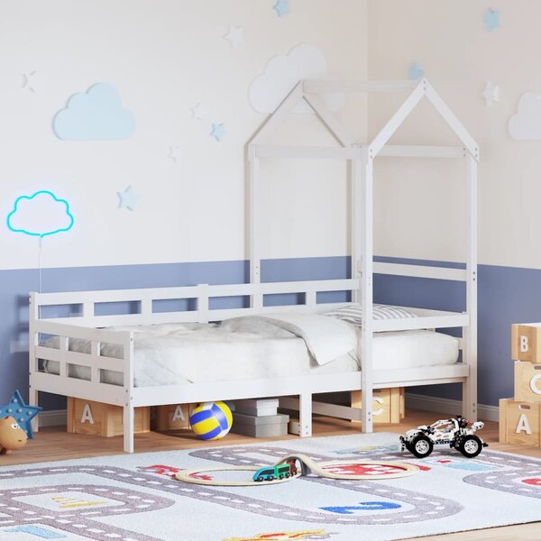 Dnevni krevet s krovom bez madraca bijeli 80x200cm masivno drvo - Bijela / 80 x 200 cm