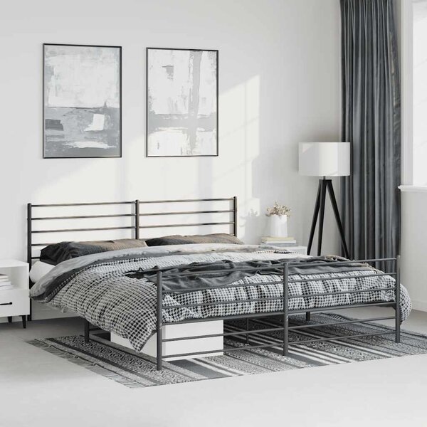 Metalni okvir kreveta uzglavlje i podnožje crni 193x203 cm - Crna / 193 x 203 cm