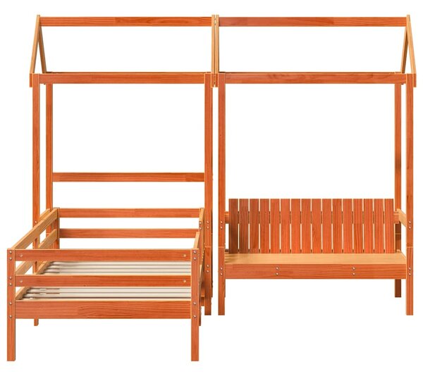 Set kreveta i klupe s krovom voštano smeđi 75x190 cm borovina - Smeđa / 75 x 190 cm