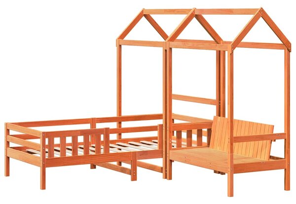 Set kreveta i klupe s krovom voštano smeđi 75x190 cm borovina - Smeđa / 75 x 190 cm