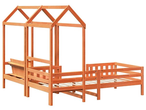 Set kreveta i klupe s krovom voštano smeđi 75x190 cm borovina - Smeđa / 75 x 190 cm