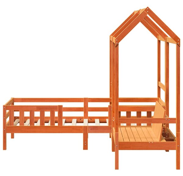 Set kreveta i klupe s krovom voštano smeđi 75x190 cm borovina - Smeđa / 75 x 190 cm
