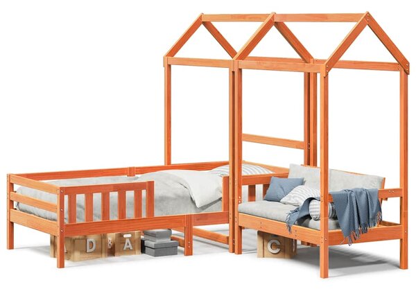 Set kreveta i klupe s krovom voštano smeđi 75x190 cm borovina - Smeđa / 75 x 190 cm