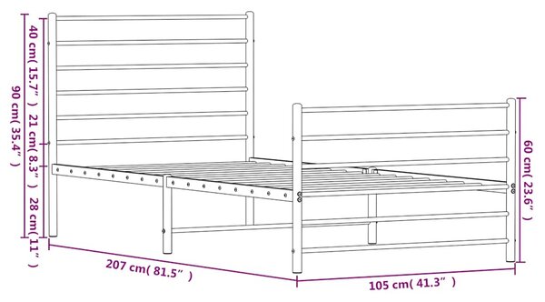 Metalni okvir kreveta uzglavlje i podnožje bijeli 100x200 cm - Bijela / 100 x 200 cm