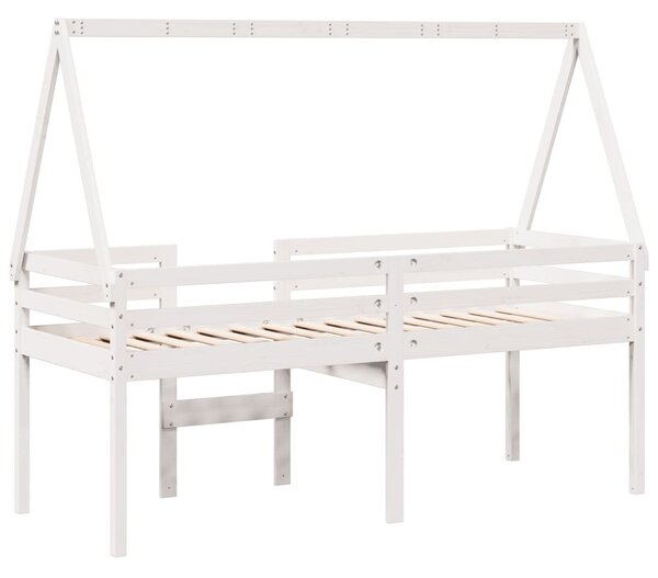 Visoki krevet s krovom bijeli 80 x 200 cm od masivne borovine - Bijela / 80 x 200 cm