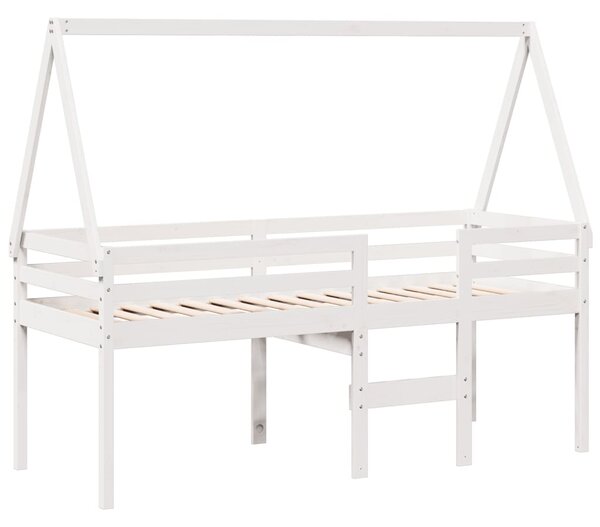 Visoki krevet s krovom bijeli 80 x 200 cm od masivne borovine - Bijela / 80 x 200 cm