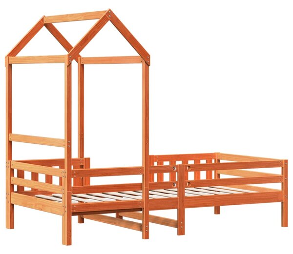 Okvir kreveta s krovom voštano smeđi 75x190 cm masivna borovina - Smeđa / 75 x 190 cm