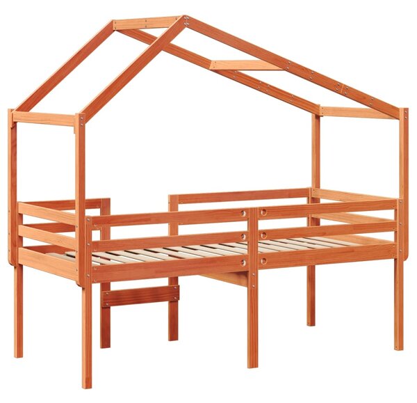 Visoki krevet s krovom voštano smeđi 75x190 cm masivna borovina - Smeđa / 75 x 190 cm