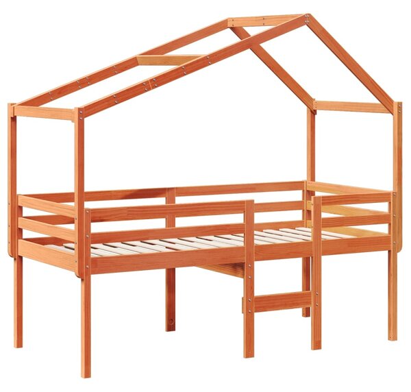 Visoki krevet s krovom voštano smeđi 75x190 cm masivna borovina - Smeđa / 75 x 190 cm